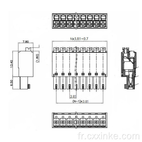 Type de rail Bernal Berminal Plug-In avec un bouchon à ressort mince